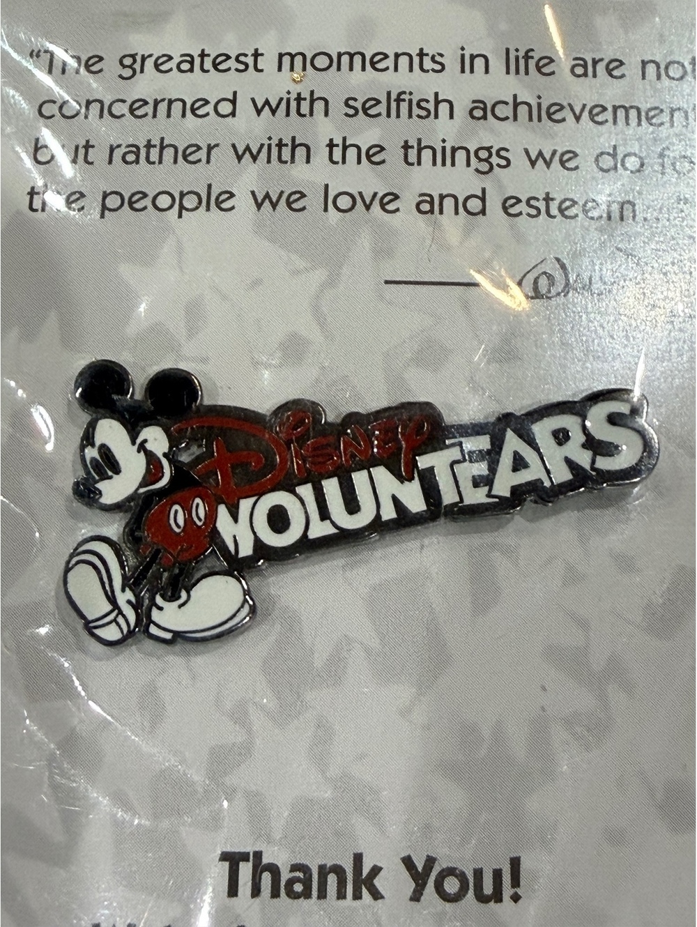 Disney VOLUNTEARS Mickey Mouse Enamel Pin with Inspirational Quote
